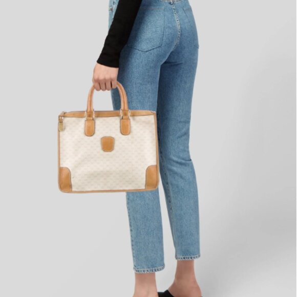 Gucci Vintage Leather-Trimmed Micro GG Tote, 12" x 9" x 6" Small Laptop bag - Picture 1 of 5